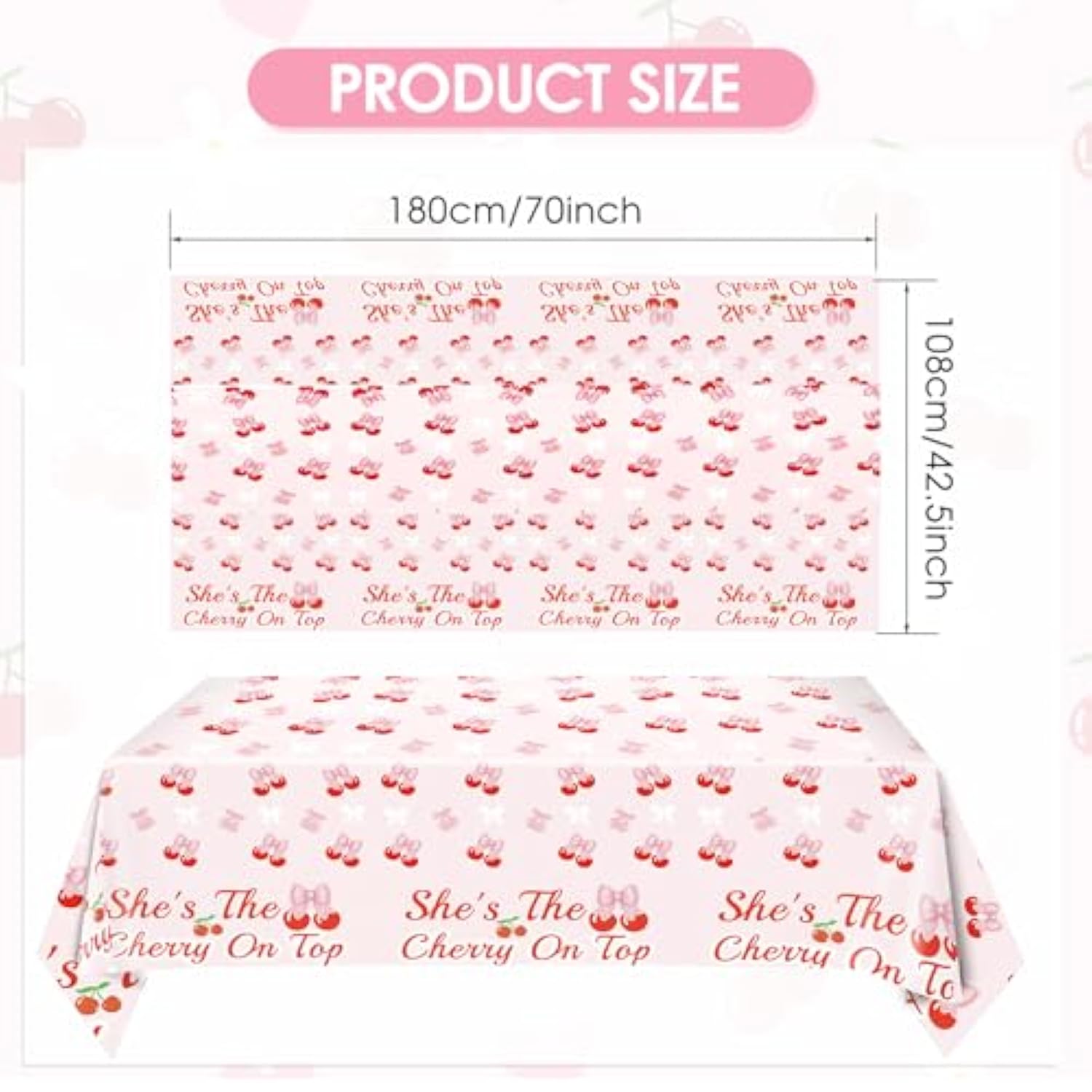 3Pcs Pink Bow Cherry Table Cloths Cherry Birthday Decorations 52.5?×70?Disposable Waterproof Rectangle Bow Tablecloth For Birthday Baby Shower Wedding Bridal She'S The Cherry On Top Decor