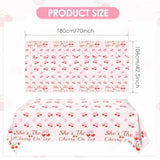 3Pcs Pink Bow Cherry Table Cloths Cherry Birthday Decorations 52.5?×70?Disposable Waterproof Rectangle Bow Tablecloth For Birthday Baby Shower Wedding Bridal She'S The Cherry On Top Decor