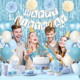 Blue Birthday Decorations, Blue Party Decor With Dusty Baby Blue Gold Balloons Happy Birthday Banner Birthday Sash Tablecloth Fringe Curtain Light Blue Bday Decorations For Baby Boys Girl Men Women