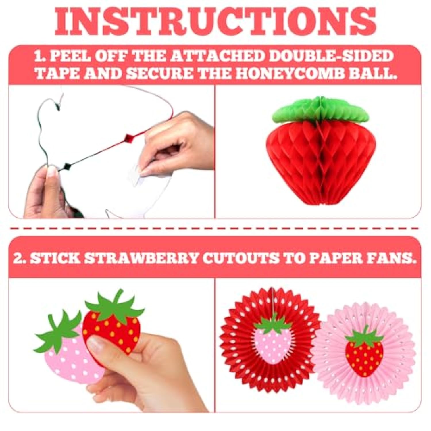 Strawberry Birthday Decorations For Girls, Red Pink White Strawberry Birthday Banner With Tissue Pom Poms Fans Honeycomb Balls Polka Dot Garland And Hanging Swirls Berry Hanging Decor Centerpieces