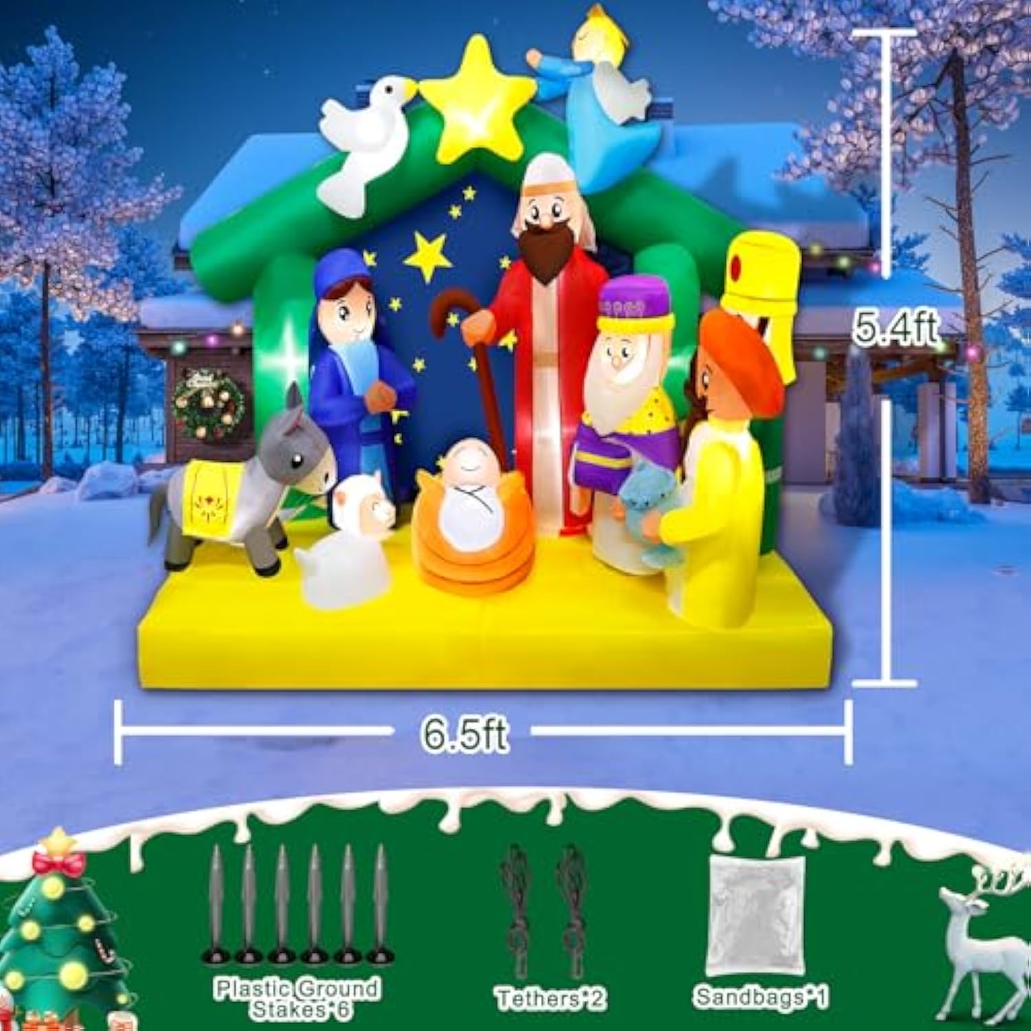 6.5Ft Christmas Inflatables Nativity Scene Outdoor Decorations The Birth Of Jesus Scene Christmas Blow Ups Built In Led