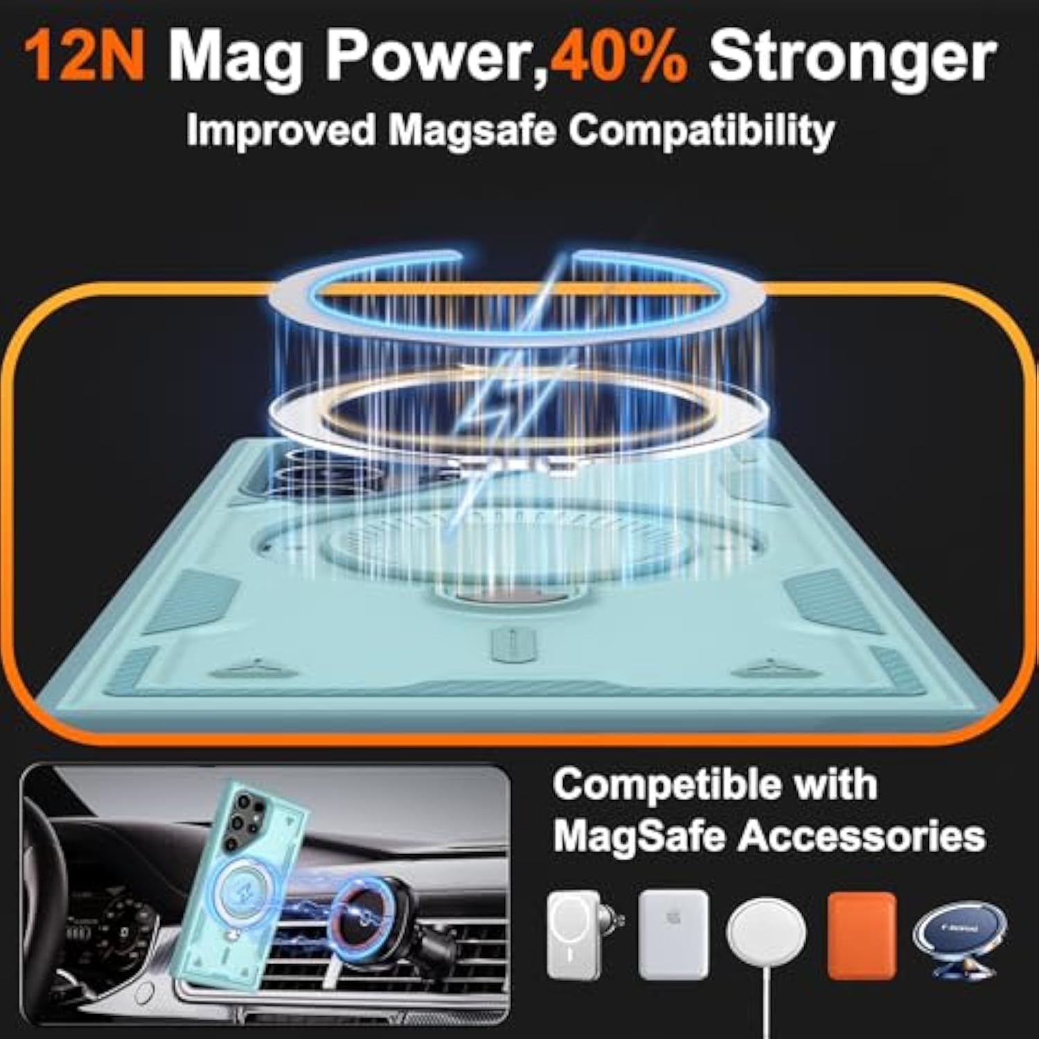 For Samsung Galaxy [S23 Ultra / S22 Ultra] Case ?compatible With Mag-Safe, Military-Grade Drop Protection, Rotating Metal Kickstand + 2X Hd Screen Protectors,Baby Blue