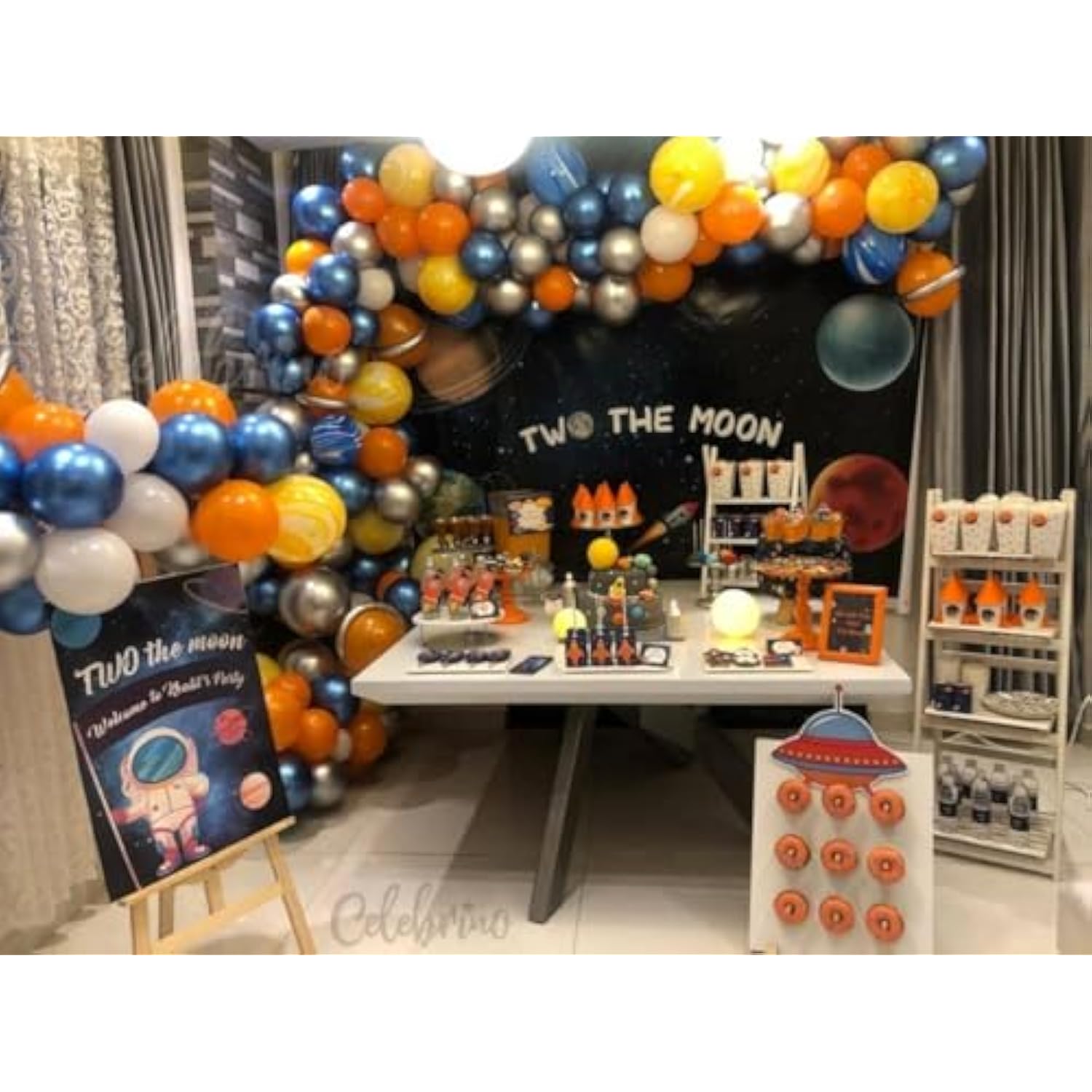 Diy Outer Space Balloon Garland Arch Kit 148Pcs For Outspace Baby Shower Two The Moon Birthday Ufo Astronaut Themed Planet Rocket Party Decoration (Blue Orange Silver 01)