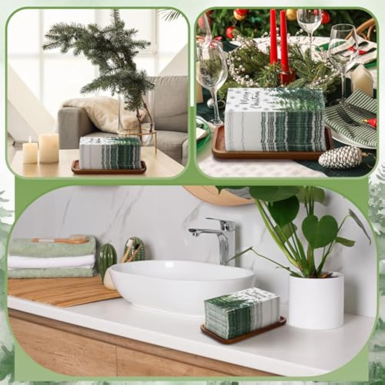 200 Count Christmas Tree Disposable Bathroom Hand Towels Paper Guest Towels For Bathroom Tree Flower Bird Napkin Paper Disposable Guest Napkins For Birthday Holiday Party Supplies