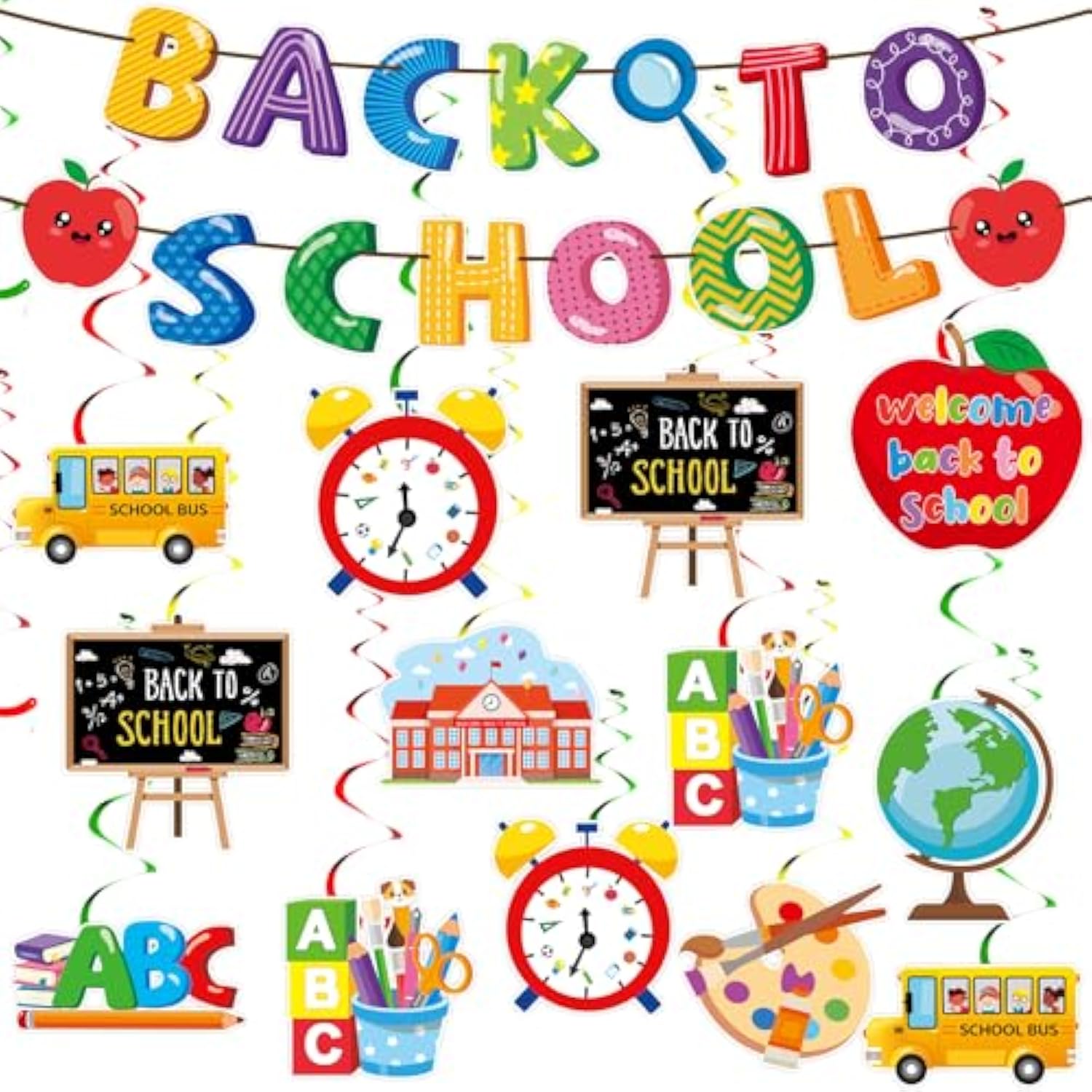 Back To School Decorations, Welcome Back To School Banner And No-Diy Hanging Swirls Foil Ceiling Streamers First Day Of School Decorations For Classroom Kindergarten High Middle School Decor