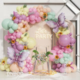144Pcs Pastel Pink Purple Butterfly Balloon Arch Garland Kit,With Big Butterfly Foil Balloons,For Spring Floral Fairy Wonderland Baby Shower Girl Princess Birthday Tea Party Decorations