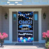 OMG You're Almost a Teenager Door Banner Blue 12th Birthday Party Sign