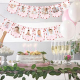 2Pcs Strawberry Photo Banners Pink Red Plaid Daisy Strawberry Banner Newborn To 12 Months Picture Display Garland For 1St Birthday Decoration