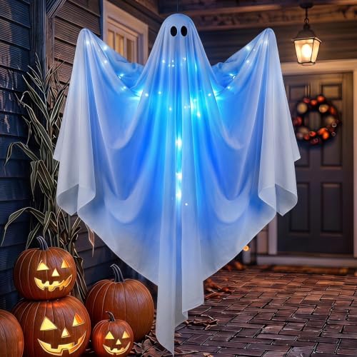 LED Hanging Ghost Halloween Decor Outdoor Porch Tree Light Up Ornament