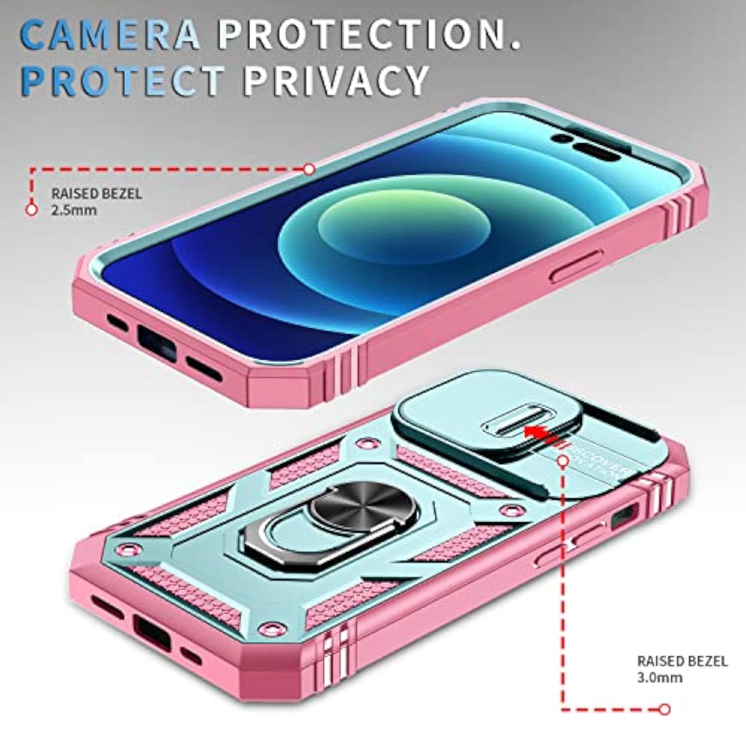 Case Compatible With Iphone 15 Pro Max, Shockproof Impact Resistant With Slide Lens Protective Cover Case For Iphone 15 Pro Max 6.7 Inch (Pink Green)