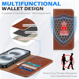 SHIELDON Case for iPhone 16 5G 6.1", Genuine Leather Wallet Flip Magnetic Closure Cover RFID Blocking Credit Card Holder Kickstand TPU Shockproof Case Compatible with iPhone 16 2024 - Retro Brown
