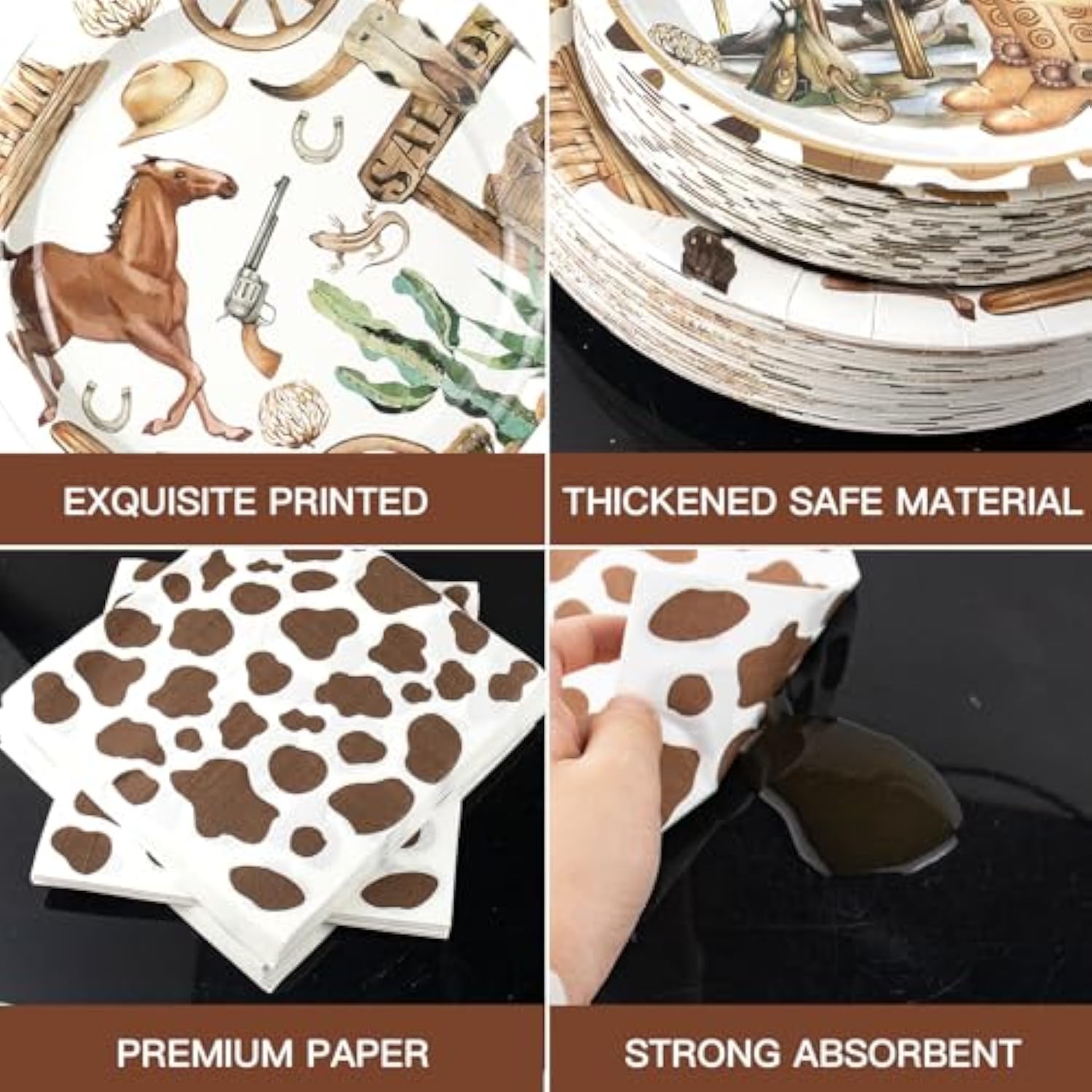 180Pcs Cowboy Party Supplies Serve 60, Western Party Paper Plates And Napkins Kit For Wild West Cowboy Rodeo Birthday Baby Shower Party Decorations, Includes Dinner Plates, Dessert Plates, Napkins