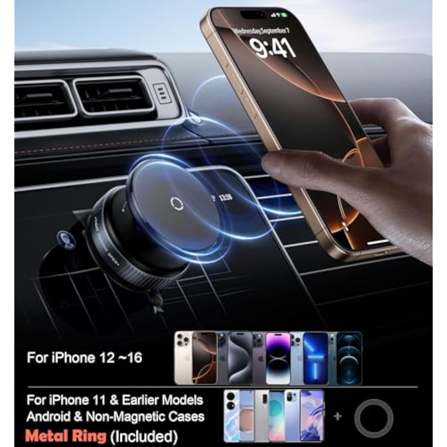 Latest Magnetic Car Phone Holder Ultra Vacuum Suction Cup Phone Mount Magnetic Car Mount Cell Phone Holder For Your Car Accessories For Iphone 15 14 13 12 Android (Black)