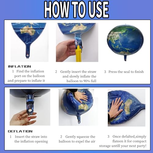 22" Round Sphere Globe Foil Balloons,6 Pcs Earth-Printed Mylar Balloons