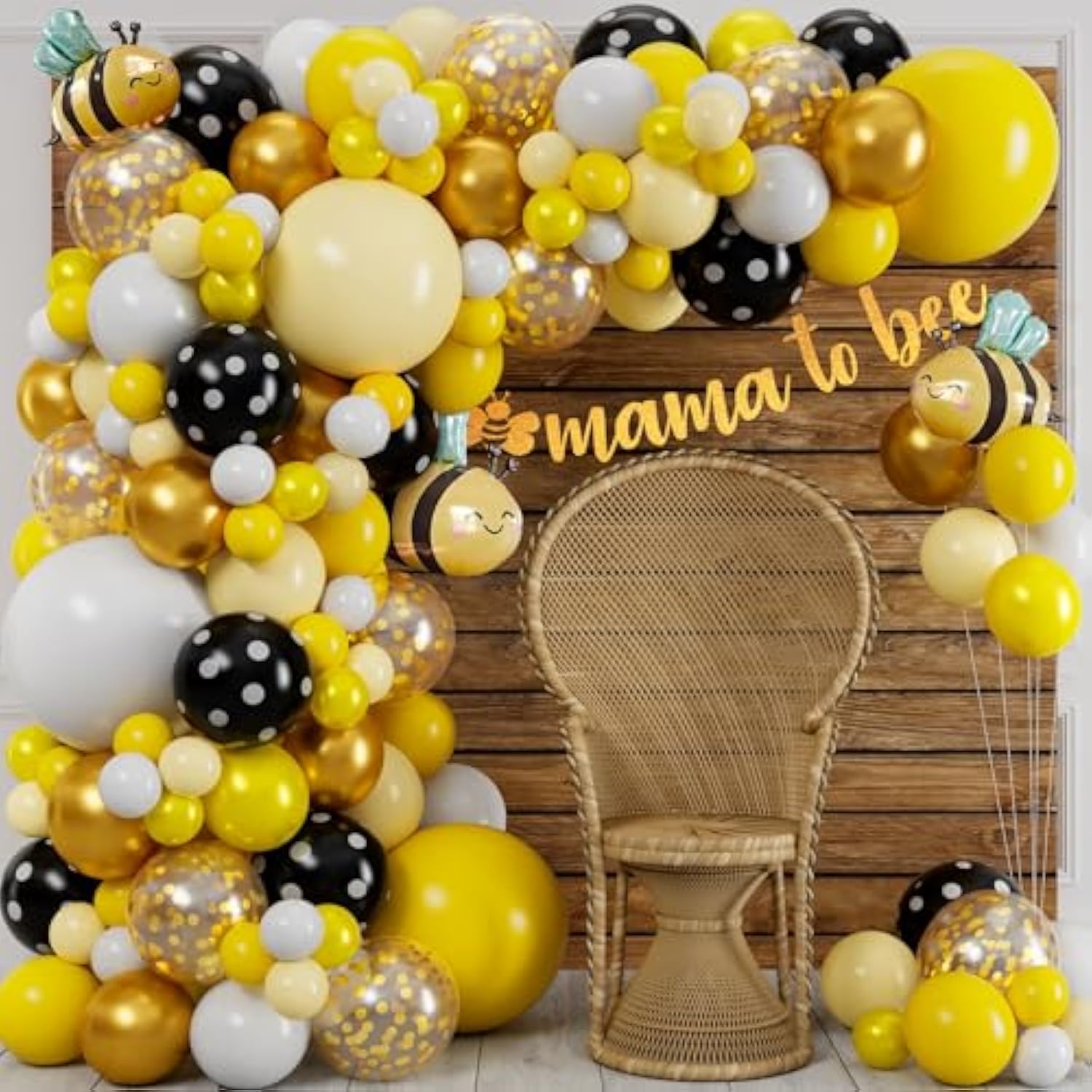 All-In-1 Bee Balloons Garland Kit & Arch - Small And Large Black Yellow And White Bumble Bee Balloons For What Will It Bee Gender Reveal Party Supplies, Baby Shower Decorations, Or Honey Bee Birthday
