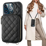 Crossbody Wallet Case For Iphone 13 Pro, Rfid Blocking Pu Leather Zipper Handbag Purse Flip Cover, Kickstand Folio Case With Card Slots Holder Wrist Strap Lanyard 5G 6.1 Inch (Black)