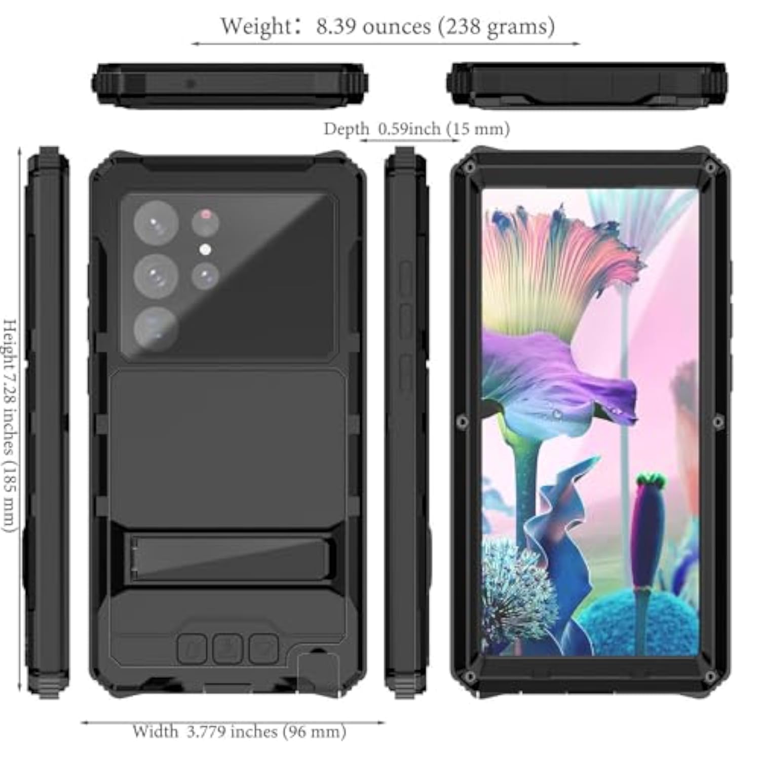 Heavy Duty Samsung Galaxy S22 Ultra 6.8 Inch Phone Case Black