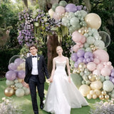 Sage Green Purple Pink Balloon Arch Kit 132Pcs Sage Green Pastel Pink Green Purple Yellow Gold Clear Balloons For Wildflower Baby Shower Bridal Shower Wedding Birthday Party Decorations