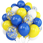 Yellow Blue Balloons, 12 Inches Blue Yellow White Balloons With Confetti Balloons Dark Blue Latex Balloon Helium For Kids Birthday Graduation Baby Shower Party Decoration