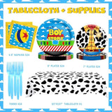 Cartoon Toy Baby Shower Decorations For Boys, Blue Toy Inspired Story It’S A Boy Story Supplies, Backdrop Balloon Garland Banner Tablecloth Cake Topper Tableware Plates Napkins Forks