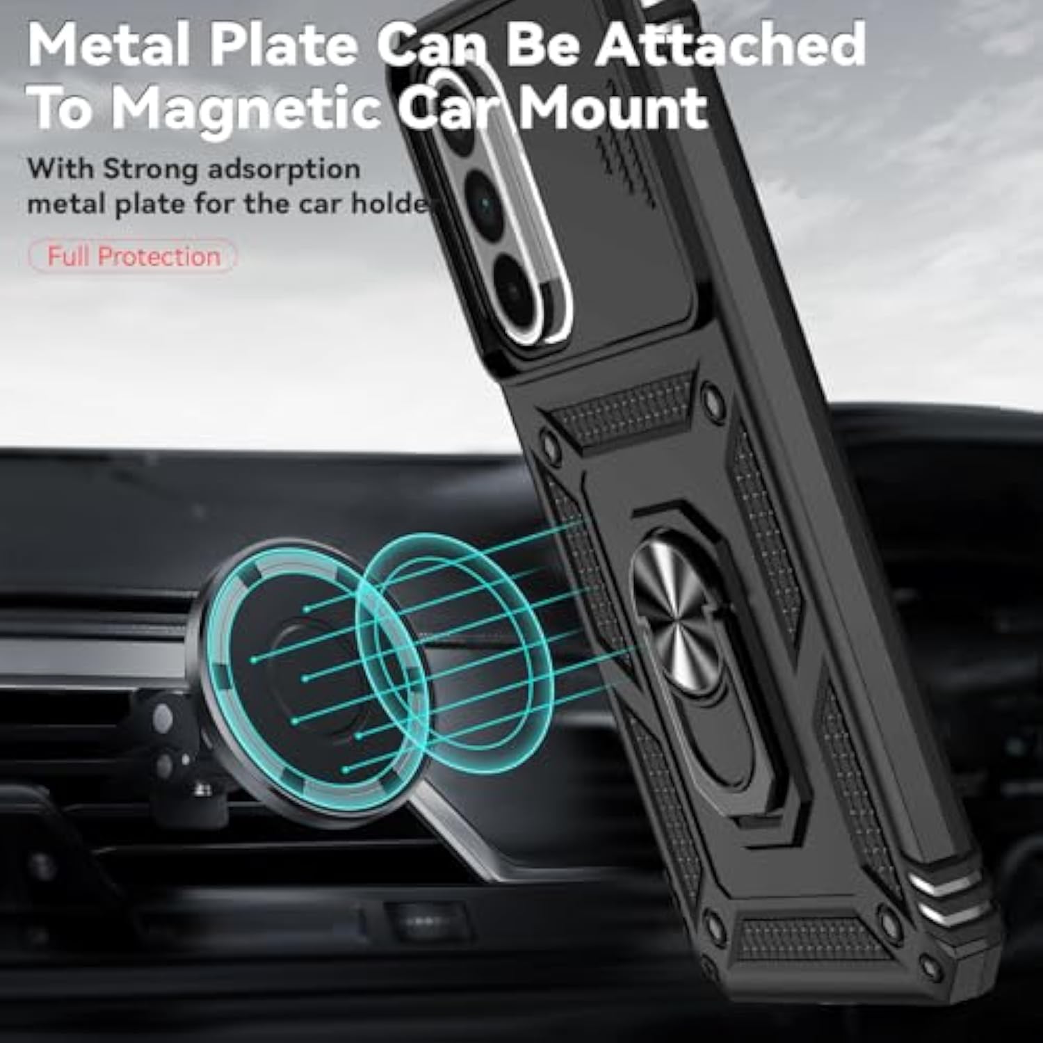 For Galaxy A36 5G Phone Case,With Camera Lens Cover Hd Screen Protector,[Military Grade] Ring Car Mount Kickstand Hybrid Hard Pc Soft Tpu Shockproof Protective Case For Samsung A36 5G, Black