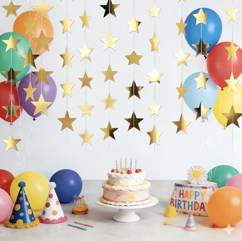 7 Pack 91.8 ft Gold Star Garland Banner Double Side Hanging Star Streamers Paper Star Banner Backdrop for Graduation Birthday Baby Shower Wedding Classroom Party Ceiling Decorations