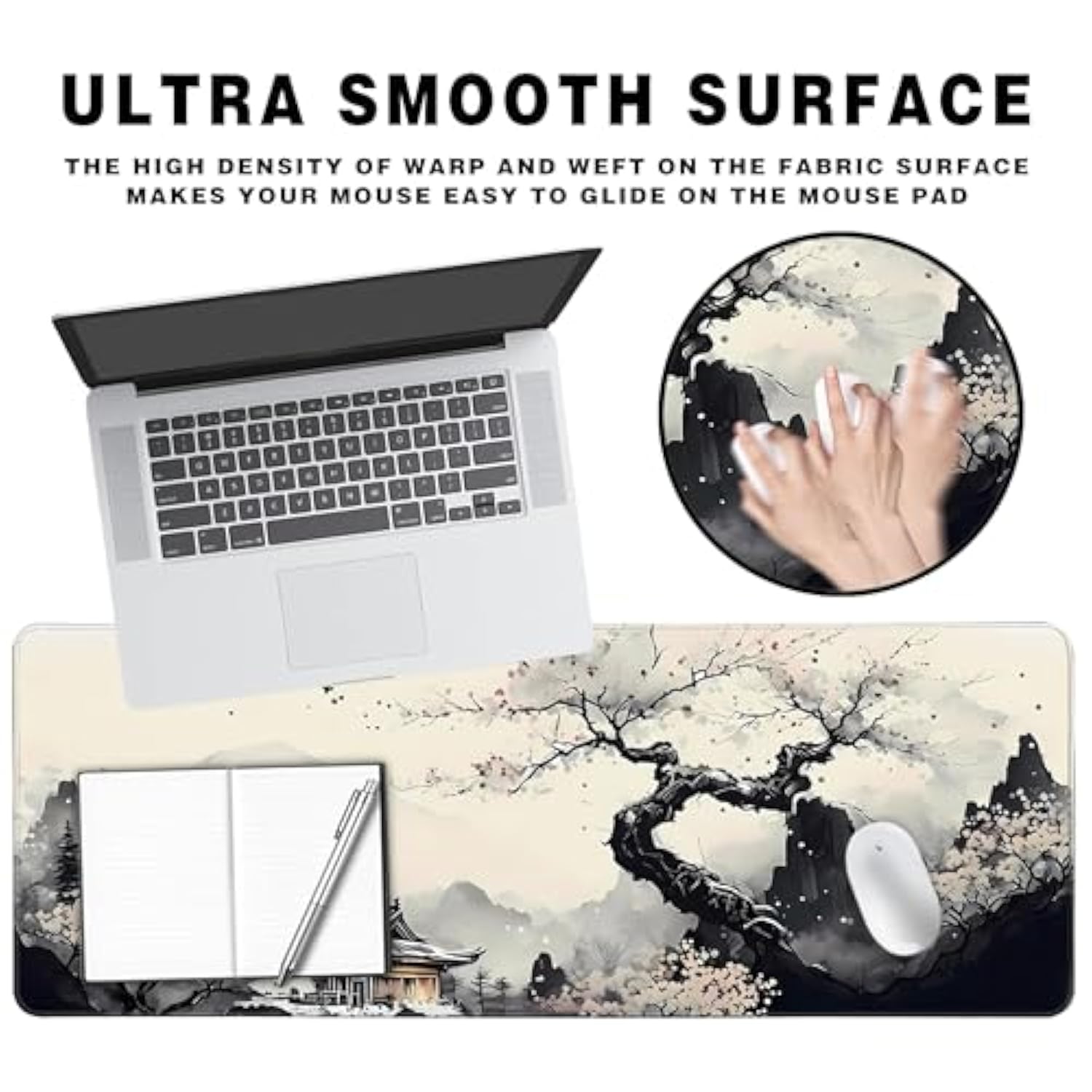 Long Gaming Mouse Pad Extended Anime Large Desk Pad With Non-Slip Base Full Keyboard Mat With Stitched Edges For Gaming And Office 31.5 X 11.8 Inches (Wash Painting)