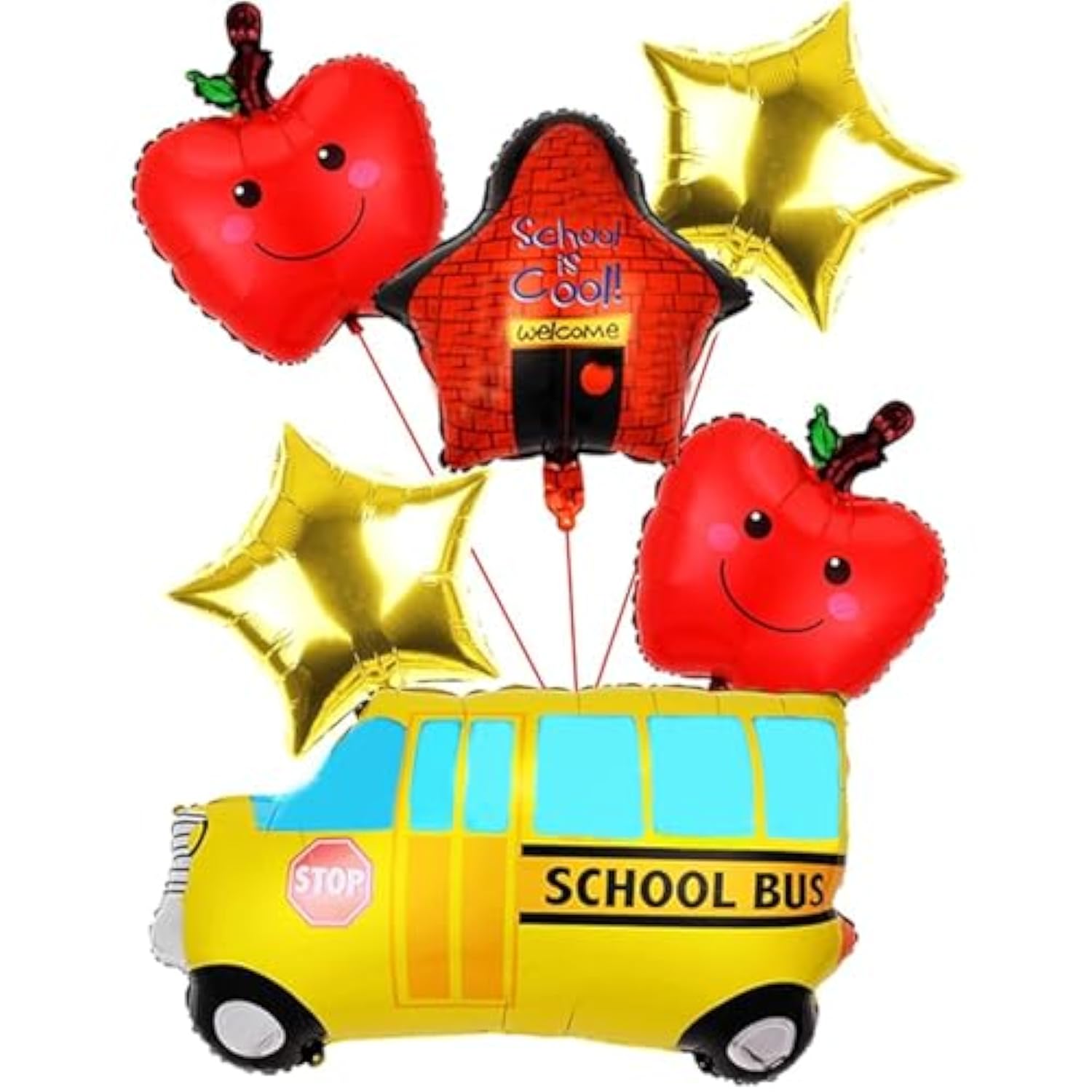 Back To School Foil Balloons,6Pcs School Balloon,School Bus Apple Satr Shape Balloons For Birthday Party Welcome To School Party Decoration