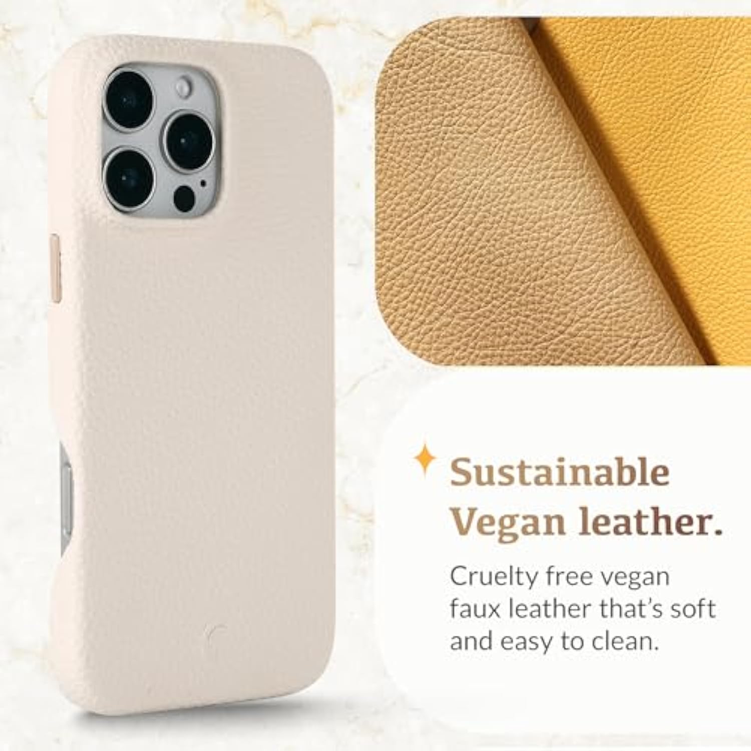 - For Iphone 16 Pro Max Leather Case - Premium Vegan Leather Phone Case [Compatible With Magsafe] - Elegant, Style And Eco-Friendly - Cream