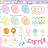 187 Pcs Easter Balloons Arch Garland Kit, Easter Party Decorations With Daisy Flower Foil Long Pastel Printed Balloons For Spring Pastel Birthday Baby Shower Bunny Party Supplies Decor