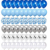 62Pcs Blue Silver White Confetti Balloons Kit, 12 Inch White Royal Blue Metallic Silver Confetti Balloons For Boy Birthday Baby Shower Graduation Party Supplies
