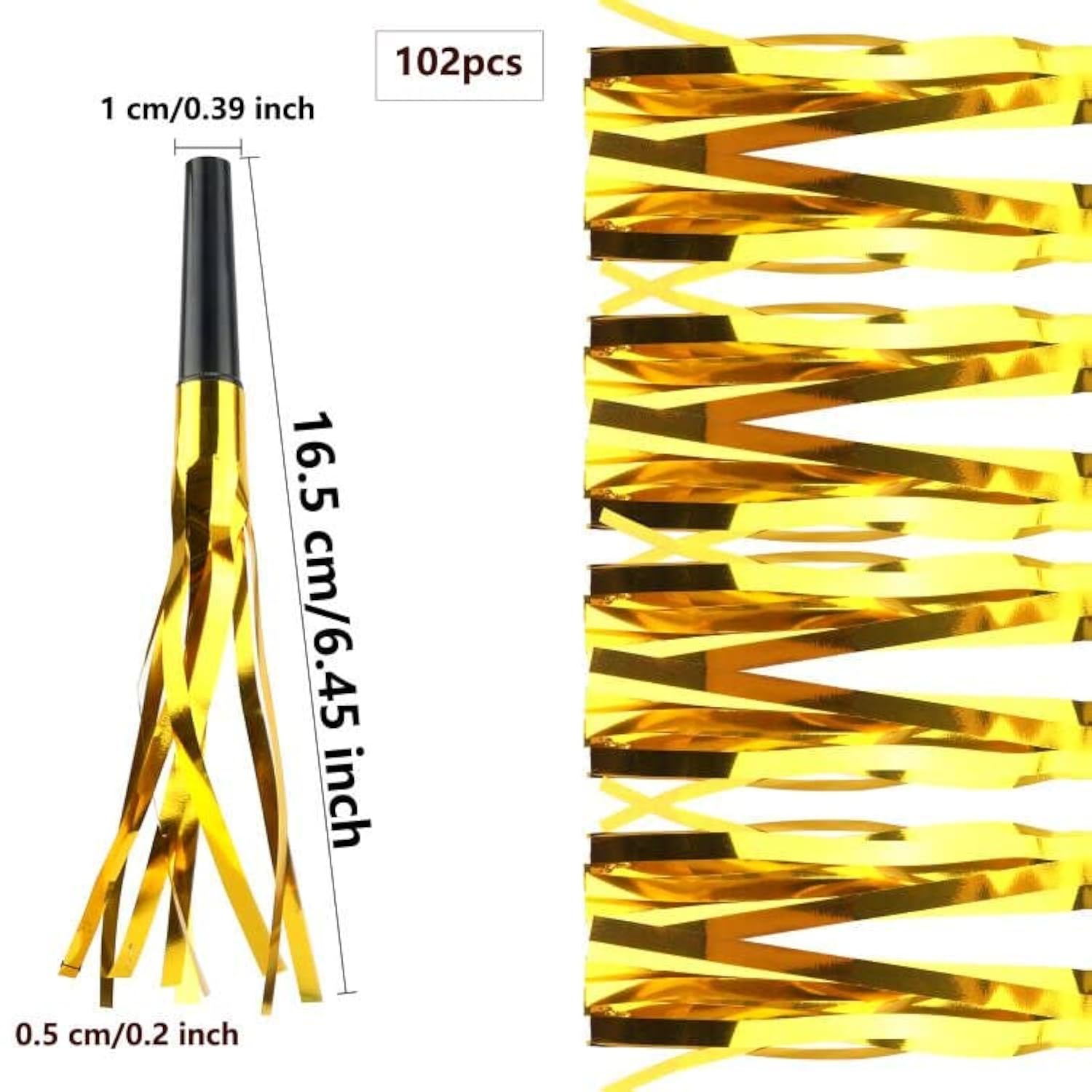 102-Piece Gold Glitter Fringed Noise Makers Bulk Party Blowouts & Whistles