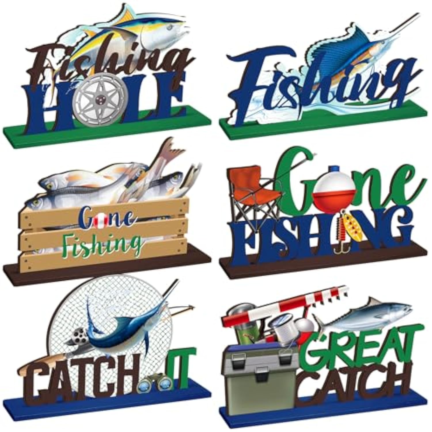 6 Sets Fishing Table Decor Summer 3D Fishing Table Decor Gone Fishing Party Wooden Fishing Theme Centerpieces Fisherman Friends Mas Party Decor For Birthday Baby Shower Party Decorations