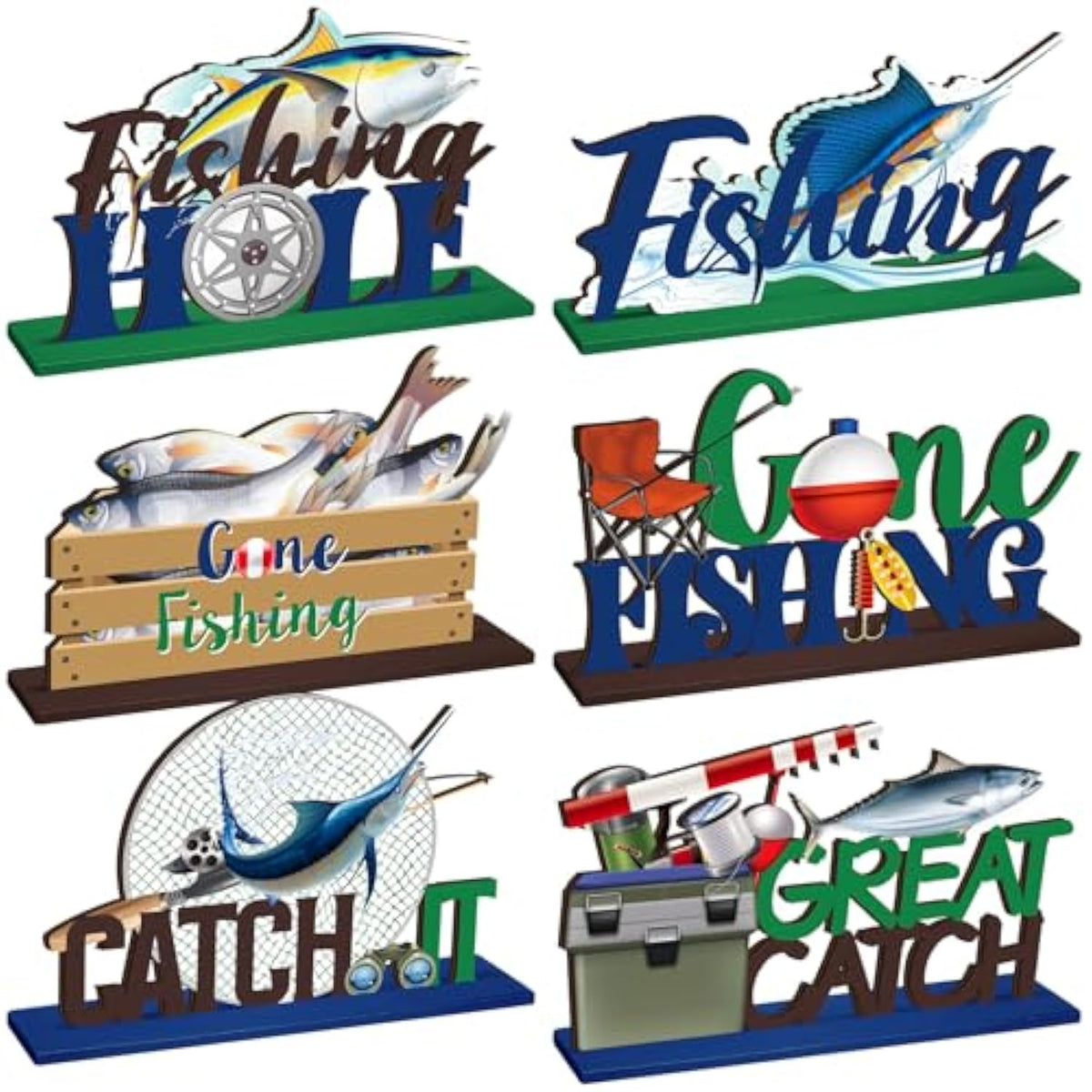 6 Sets Fishing Table Decor Summer 3D Fishing Table Decor Gone Fishing Party Wooden Fishing Theme Centerpieces Fisherman Friends Mas Party Decor For Birthday Baby Shower Party Decorations