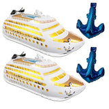 Cruise Ship Balloon with Anchor Foil Balloons, White and Gold Inflatable Cruise Liner Party Cruise Door Decorations, 2 Pack