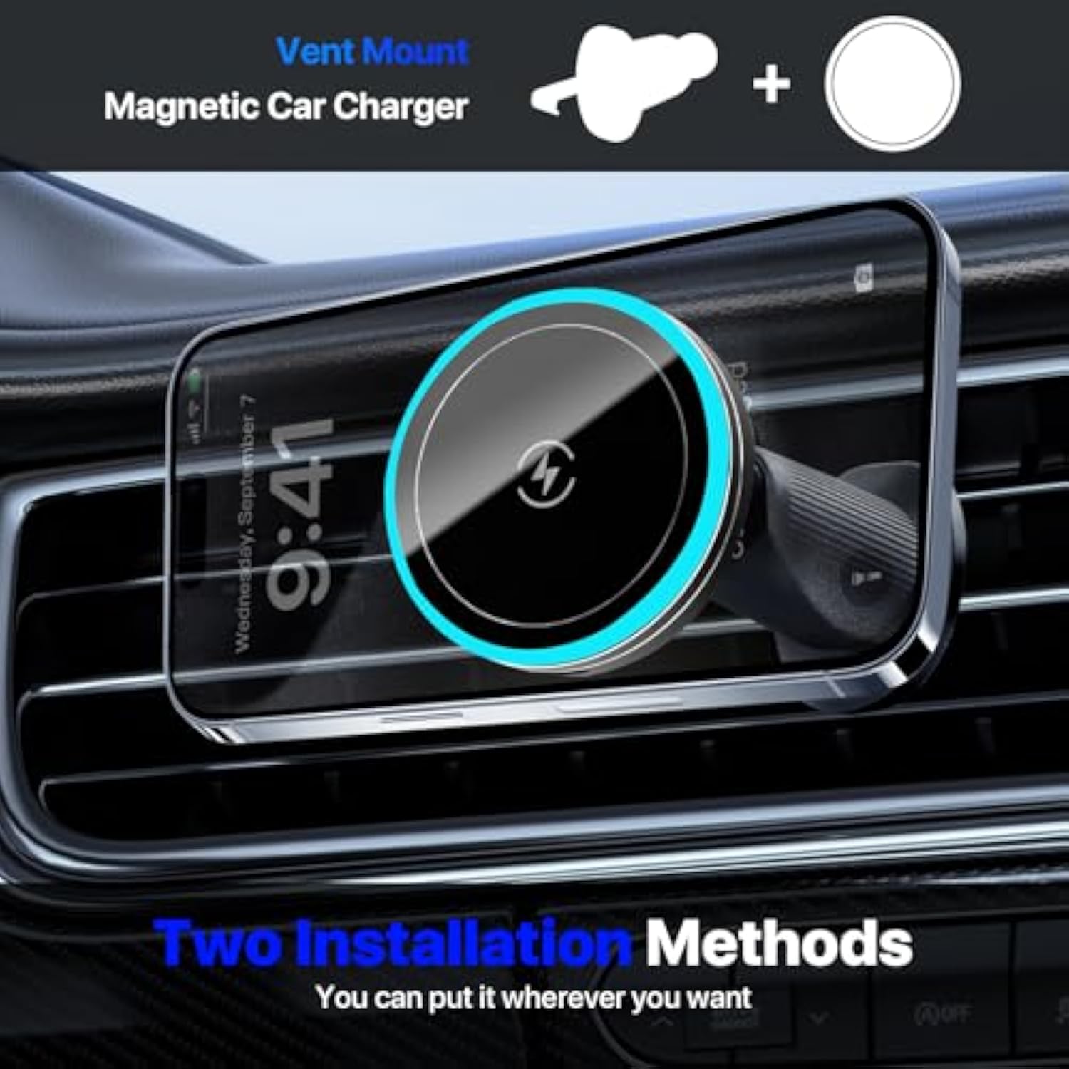 For 15W Magsafe Car Mount Charger,Magnetic Wireless Car Charger For Iphone 16/15/14/13/12 Series, Auto- Magnetic Tight Phone Holder With Fast Charging, Secure Air Vent, 360° Adjustable,(A10K)