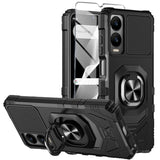For Cricket Icon 6 Phone Case/At&T Verge Case With Tempered Glass Screen Protector,Military Grade Heavy Duty Shockproof Protective Cover,With Ring Kickstand (Cricket Icon 6, Black)