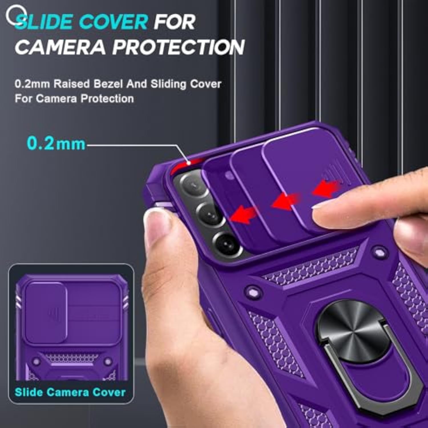 For Galaxy S21-Fe 5G Case: Compatible For Samsung Galaxy S21 Fe Case With Screen Protector X 2 & Magnetic Holder Stand, Heavy Duty Protective S21Fe Phone Case Para Cell Android S 21 Fe, Purple