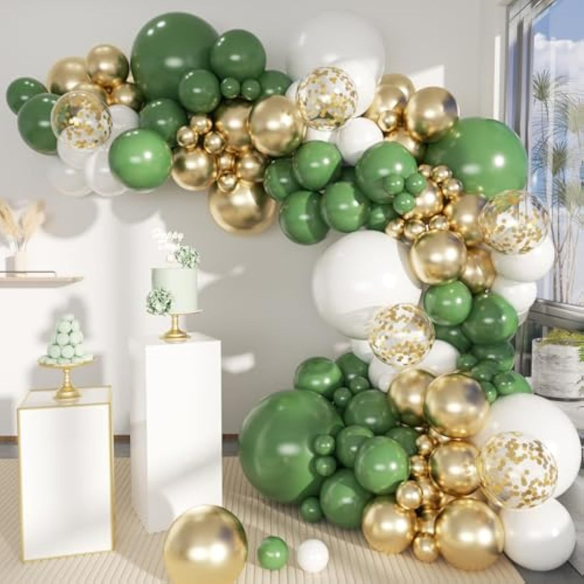 Green & Gold Balloon Arch Kit: Wedding, Birthday, Shower Decor