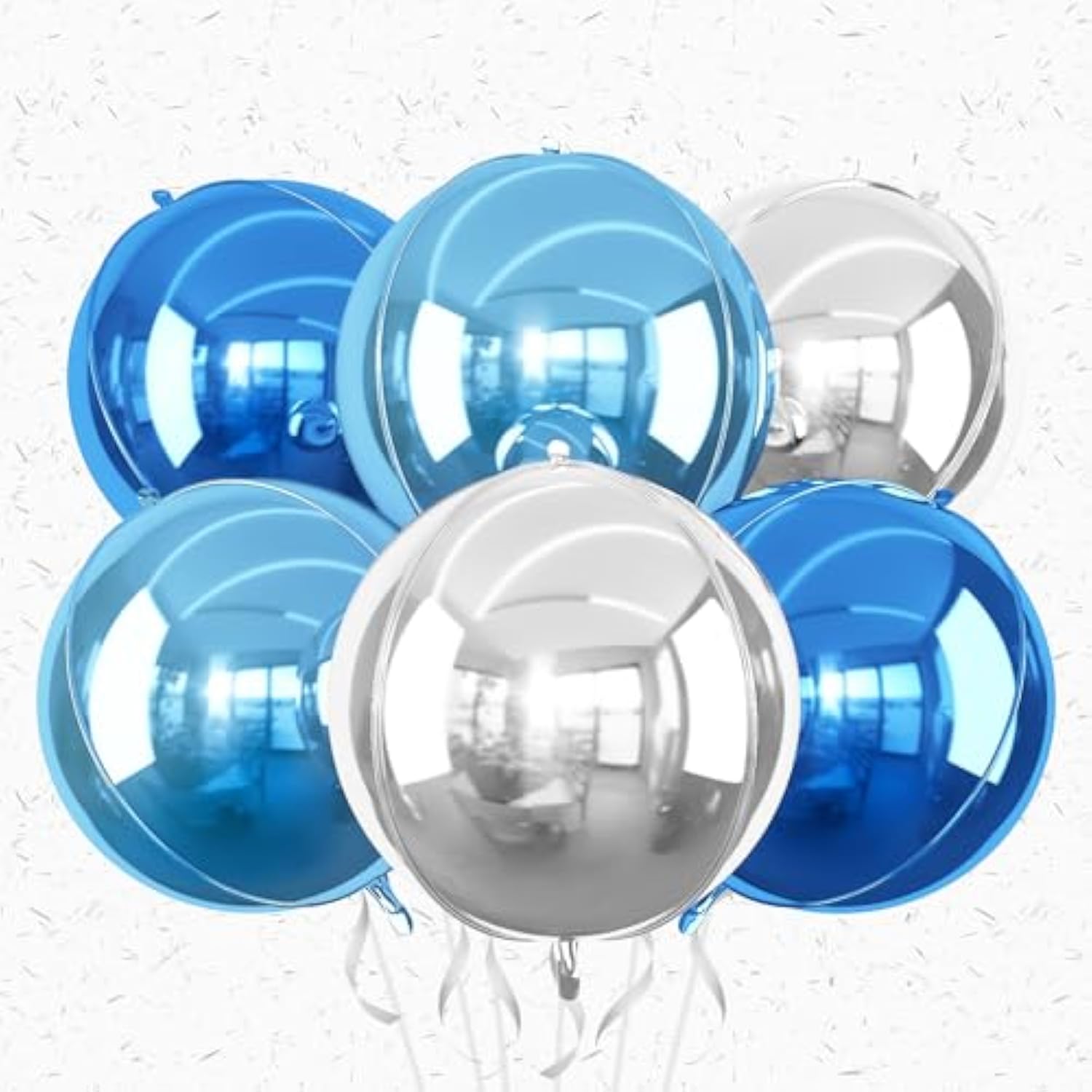 6Pcs Blue Silver Round Foil Balloons,Giant 4D Round Ball Balloons,22 Inch Metallic Blue Silver Balloon For Birthday Wedding Graduation Prom Party Decorations