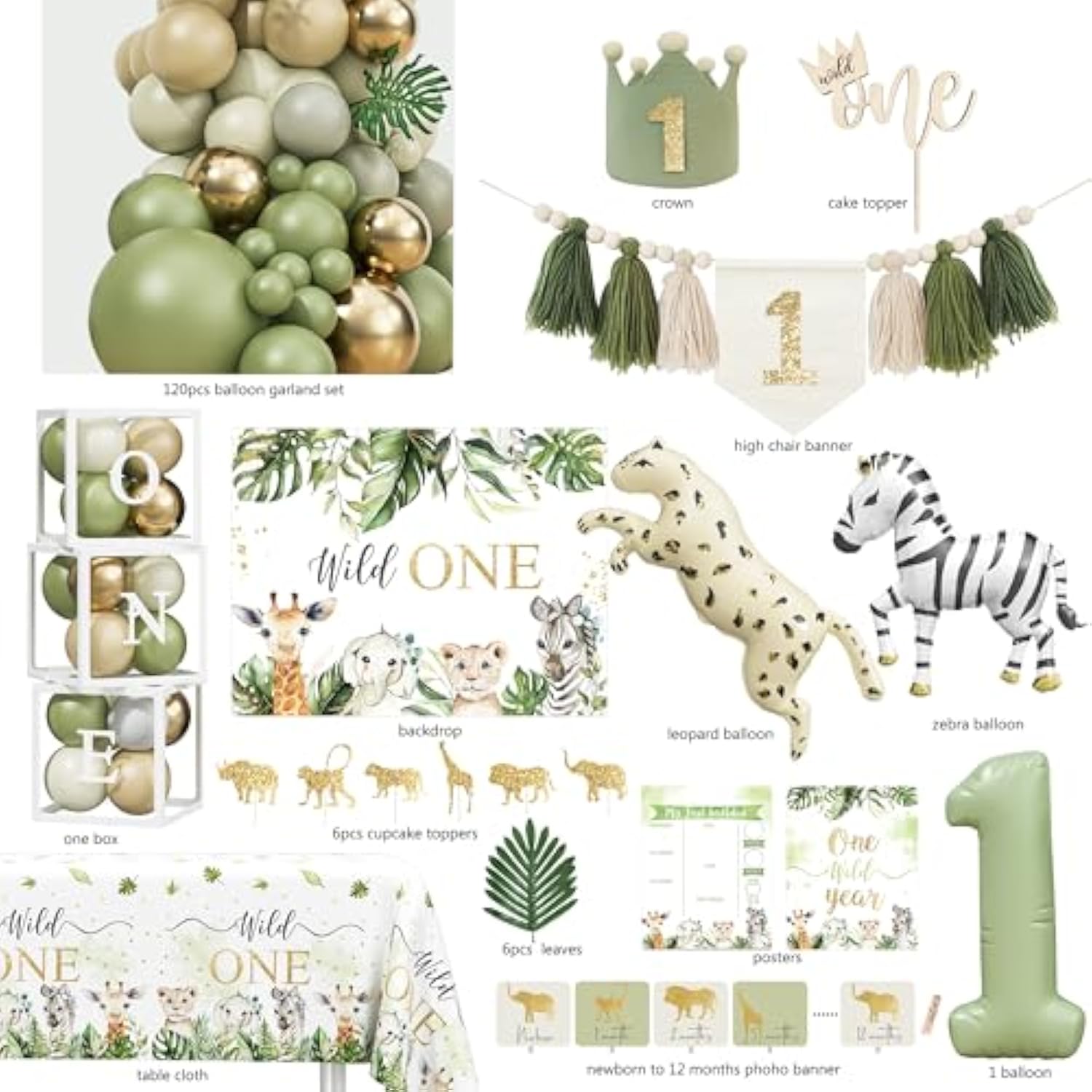 Wild One Birthday Decorations Party Supplies, Jungle Theme First Birthday Decorations For Boy Or Girl