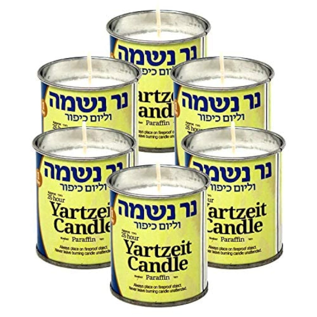 24 Hour Yartzeit Memorial Candle In Tins (6 Pack)- White Perffin Wax Candle Burning Time Aprox. 1 Day