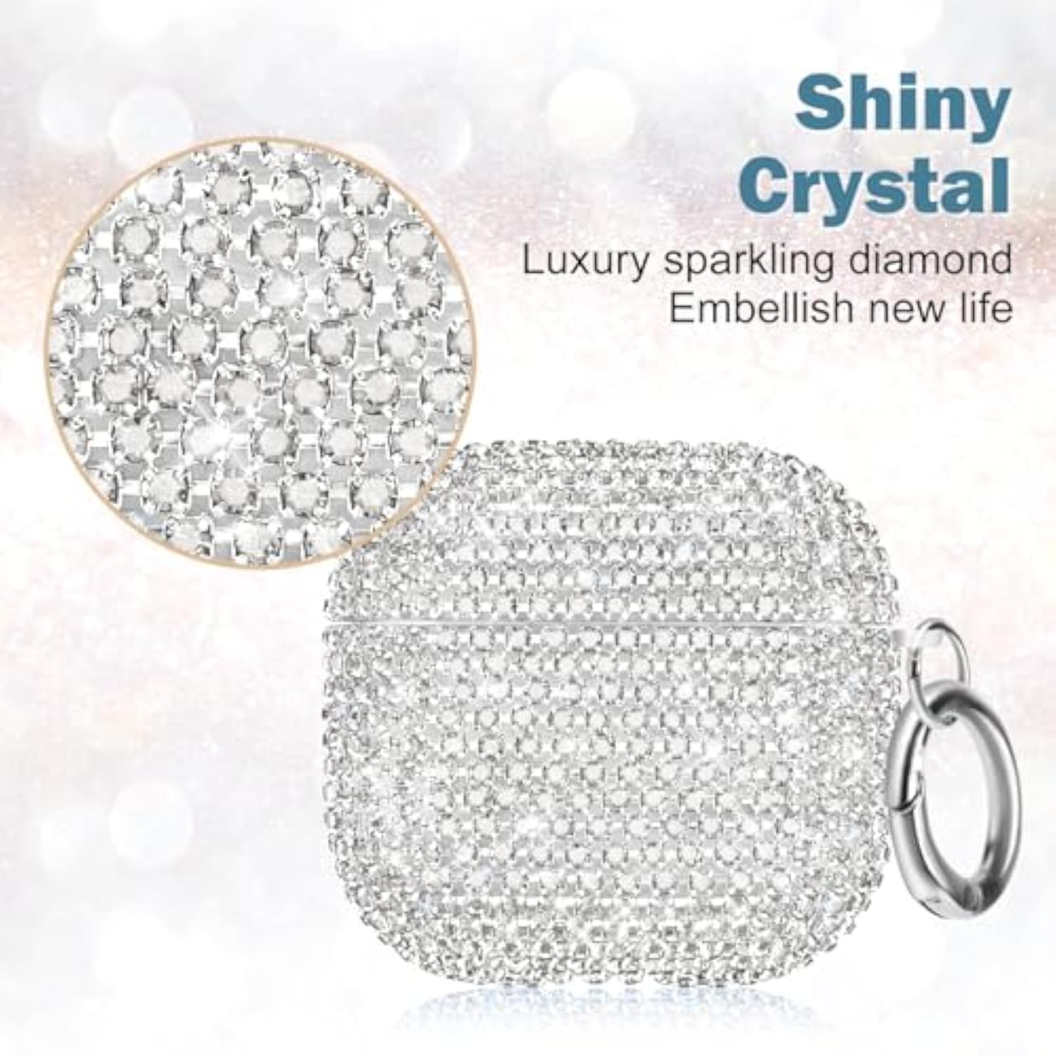 Luxury Sparkly Bling Rhinestone Case with Keychain for Women Girls Airpods 4 Generation Case, Anti-Lost Glitter Crystal Hard PC Shockproof Full Protective Cover