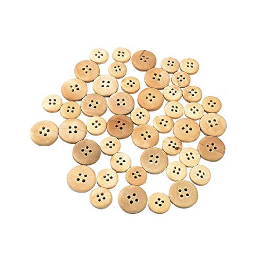 100Pcs Mixed Wooden Buttons Natural Color Round 4-Holes Sewing Scrapbo