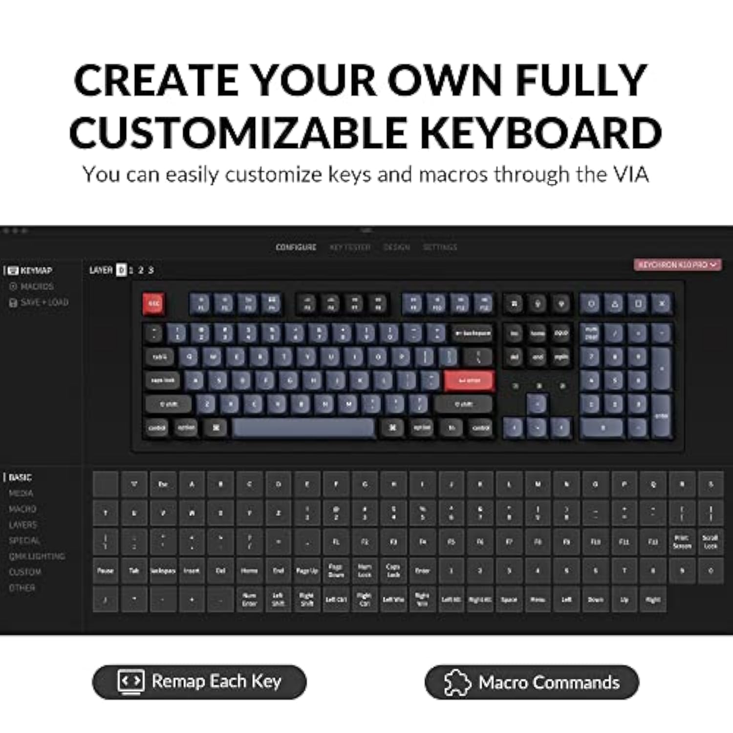 K10 Pro Wireless Custom Mechanical Keyboard, Qmk/Via Programmable Full-Size Bl