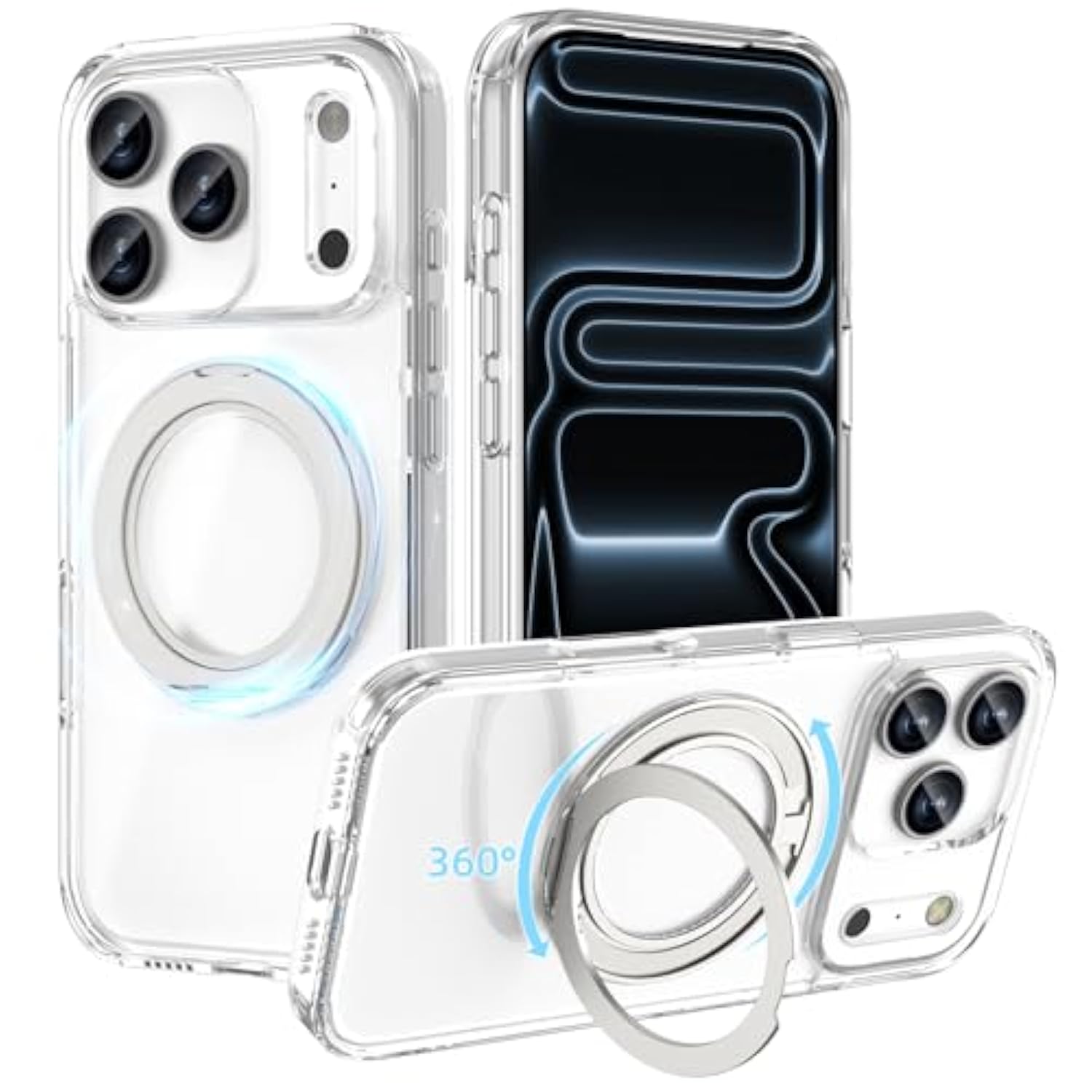 360° Magnetic Stand Case Compatible With Iphone 17 Pro Max, Rotatable Flexible Ring Holder Phone Cover For Men Women | Compatible With Magsafe | Shockproof & Anti-Scratch | Anti-Yellowing