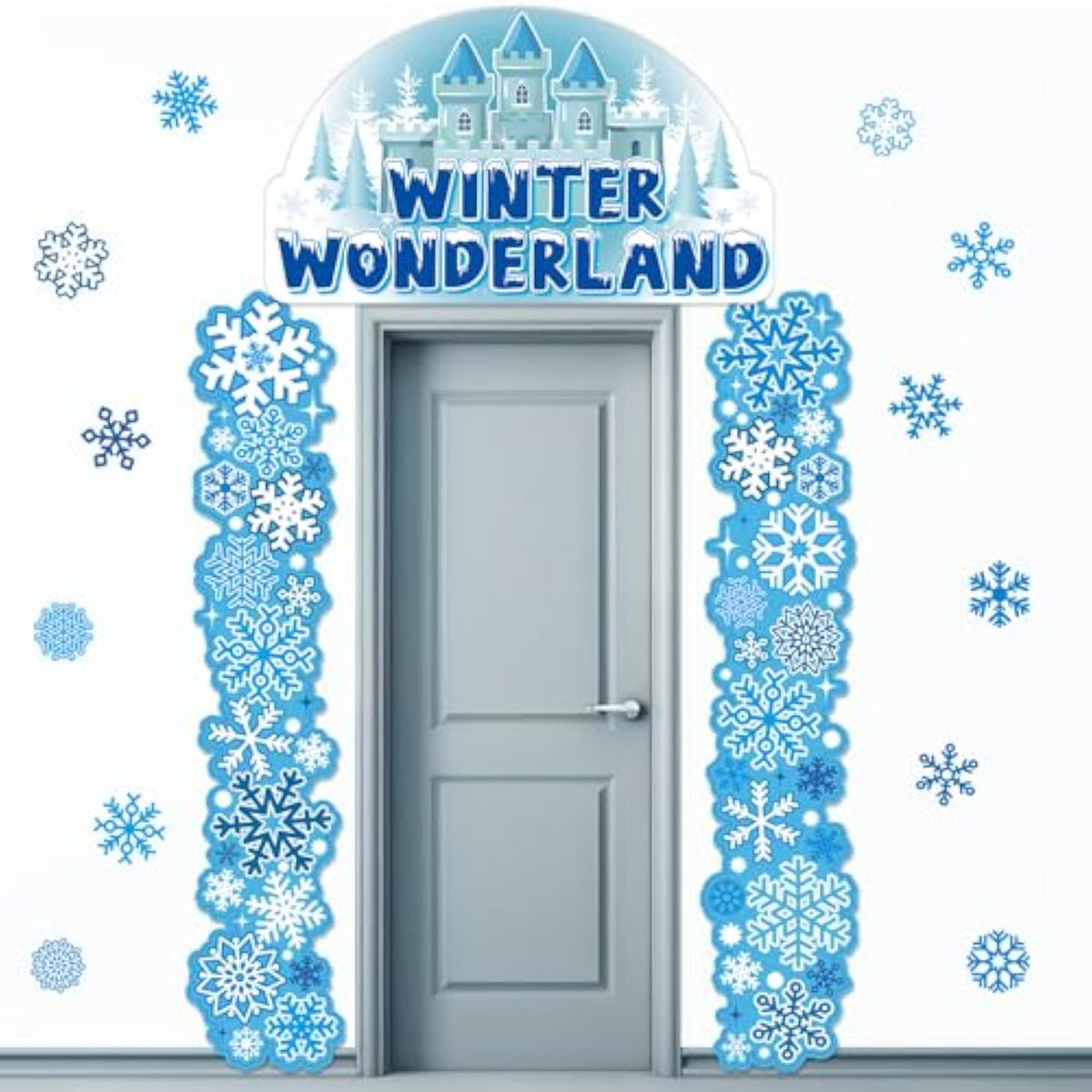 Winter Wonderland Door Cover Snowflake Hanging Banner Christmas Porch Sign Snow Castle Party Decorations For Winter Holiday Door Wall Decor Christmas Baby Shower Birthday Party Supplies