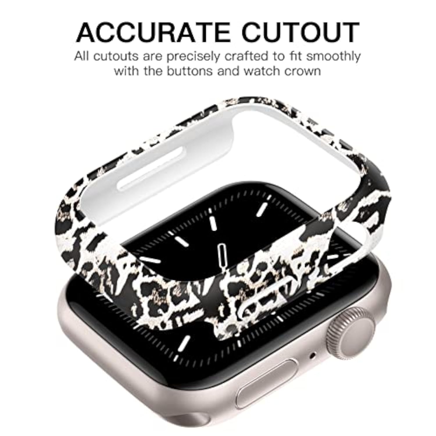 Leopard Patterned Ultra-Thin Hard PC Bumper Case for Apple Watch Series 7/8/9 45mm, Shockproof Edge Protective Cover Frame, No Screen Protector Included