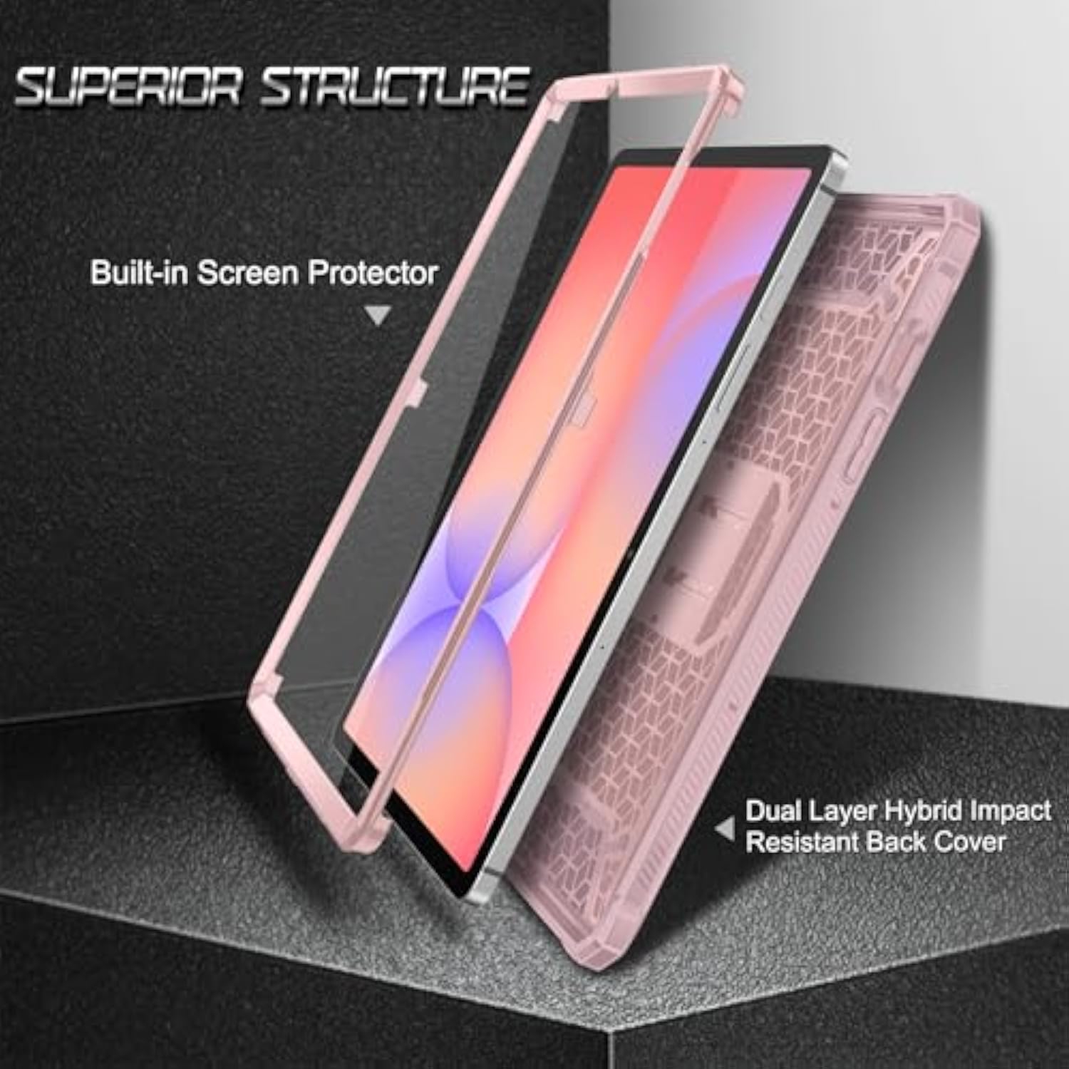 Fintie Shockproof Case For Samsung Galaxy Tab S10 Fe/ S9 Fe 5G 10.9 Inch/Tab S9 11 Inch, Tuatara Rugged Unibody Hybrid Full Protective Bumper Kickstand Cover Builtin Screen Protector, Rose Gold