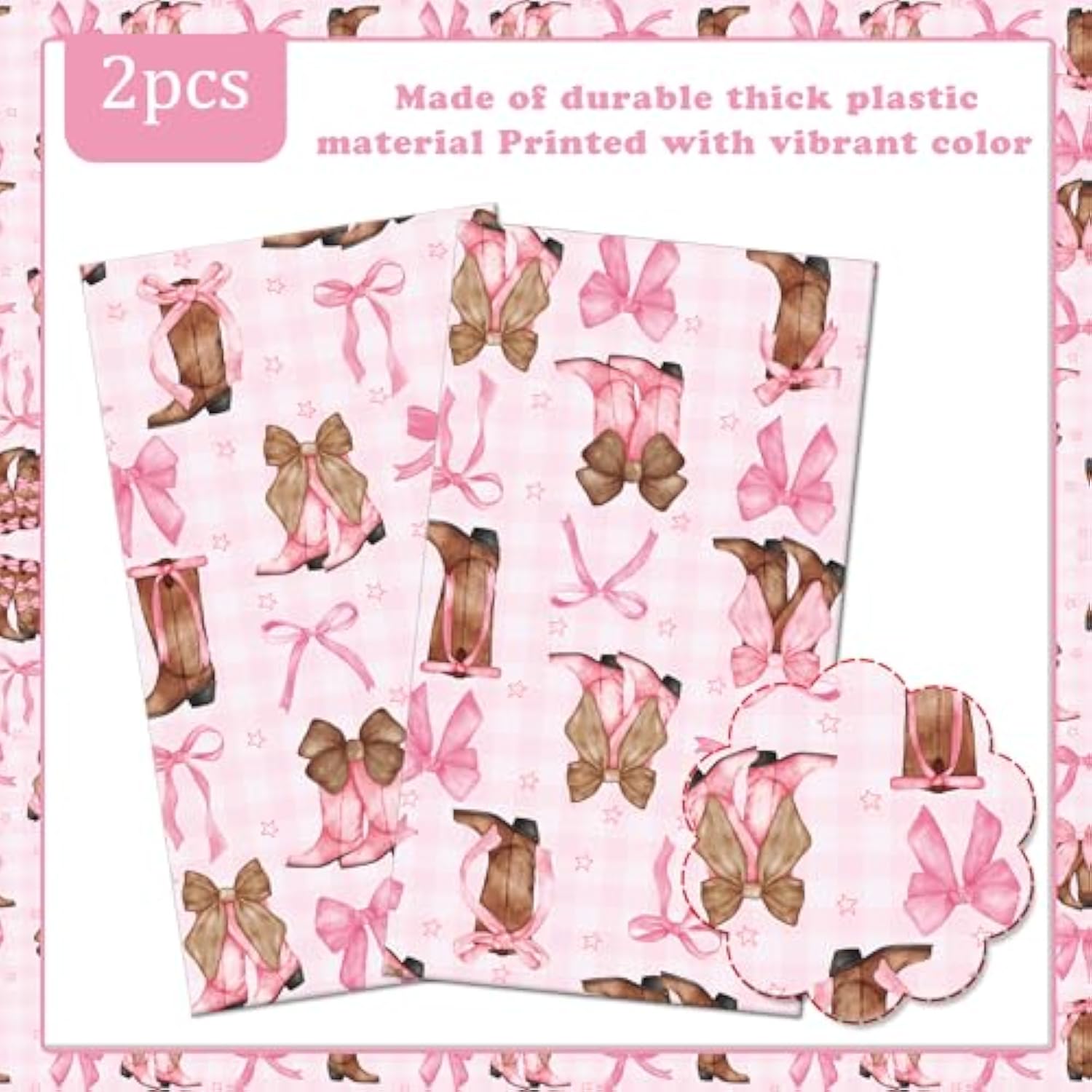Coquette Bow Cowgirl Tablecloth 2Pcs Western Cowgirl Birthday Party Supplies Pink Bowknot Boots Rodeo Bachelorette Party Table Cover For Wild West Baby Shower Decor